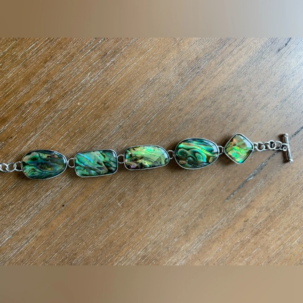 Vintage Sterling Silver and Abalone bracelet 7” - 8” Boho Healing
